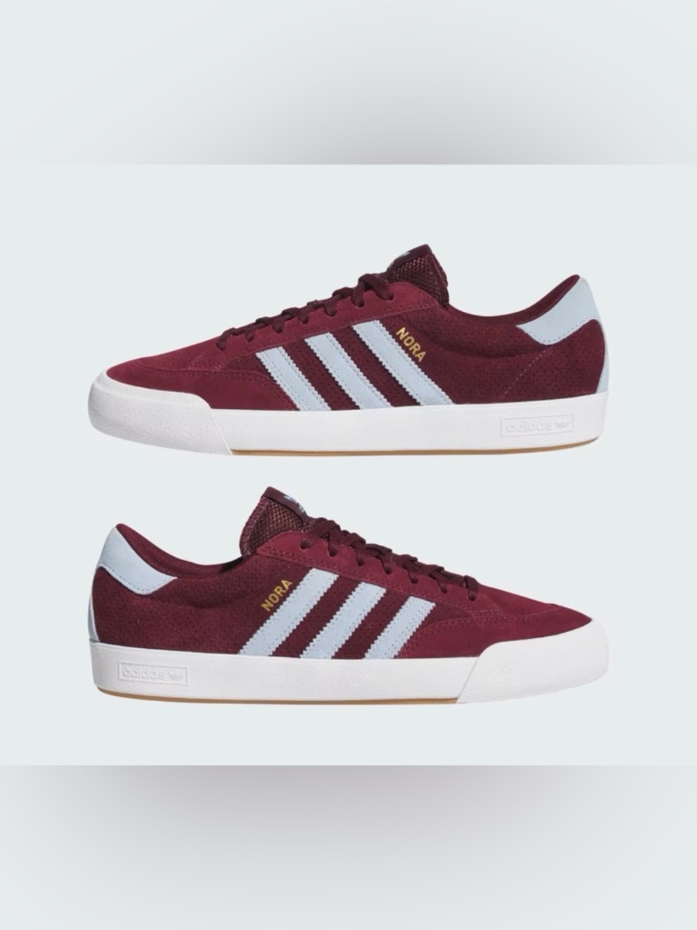 adidas Nora Suede Sneakers in Burgundy & White Mens skateboarding 🛹